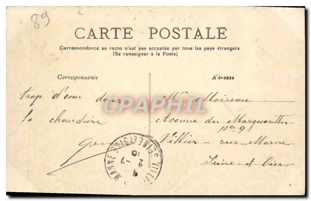 Villeneuve-sur-Yonne — Vista geral — Editor não identificado, n° de série 3 - Verso