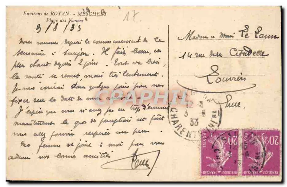 Plage des Nonnes — Environs de Royan — Meschers — éditeur Breguet - Verso