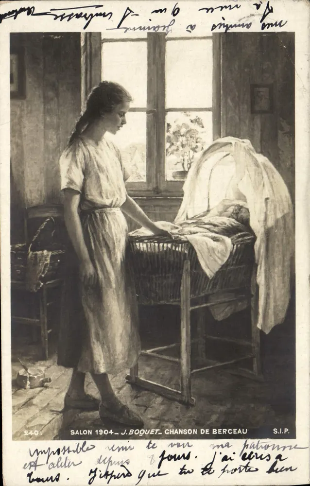 Frau, die einen Wiegenblick betrachtet — Salon 1904 — J. Boquet, Wiegelied, S.I.P., n°240 - Vorderseite