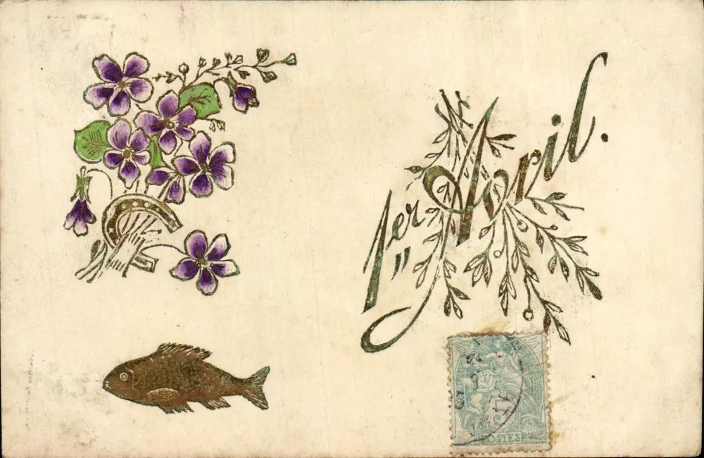Blumen und Fisch — 1. April — unbekannter Verlag, Seriennummer nicht sichtbar - Vorderseite