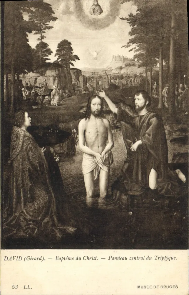 Batismo do Cristo — Painel central do Triptyque — David (Girard) — Museu de Bruges - Frente