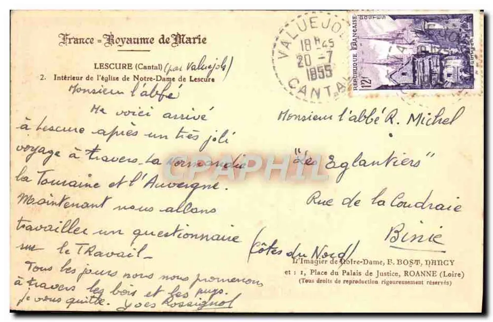 Innenansicht der Kirche Notre-Dame de Lescure (Cantal) — unbekannter Verlag, Seriennummer nicht sichtbar - Rückseite