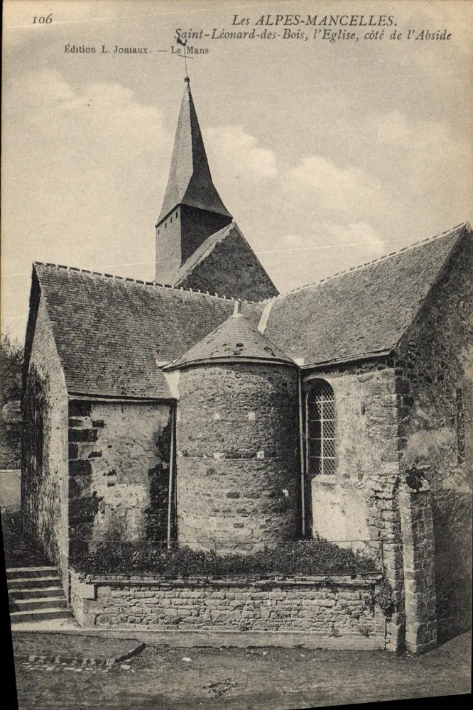 Saint-Léonard-des-Bois, die Kirche, Seite der Apse — Les Alpes-Mancelles — Ausgabe L. Joniaux — Le Mans - Vorderseite