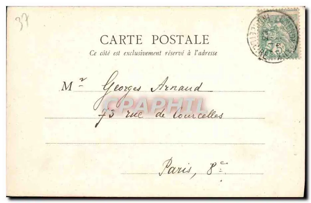 Castelo de Chenonceaux — Detalhe da fachada oriental, lado sul — B. E. Paris, n° V - Verso