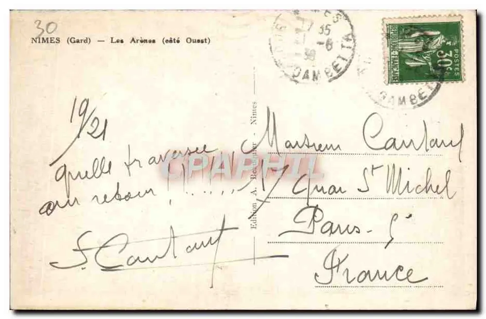 Nîmes (Gard) — Les Arènes (nâté Ousset) — Edição A. Rebaudier - Nîmes - Verso