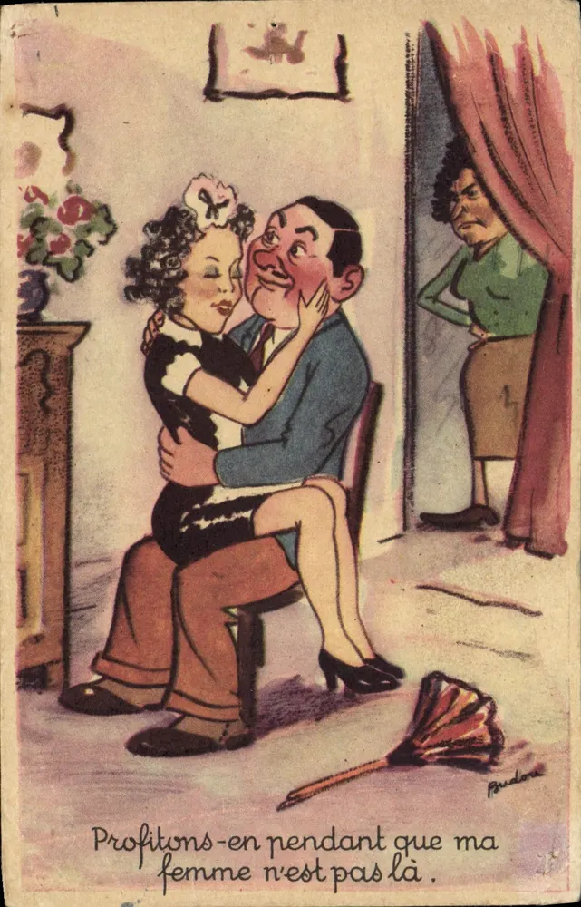 Verliebtes Paar überrascht — humoristische Szene — M.D. PARIS, SERIE 100 - Vorderseite