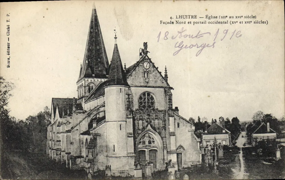 Lhuitre — Kirche (12. bis 16. Jahrhundert) — Nordfassade und westlicher Portal (15. und 16. Jahrhundert) — Verlag Dans, T.P. n°4 - Vorderseite