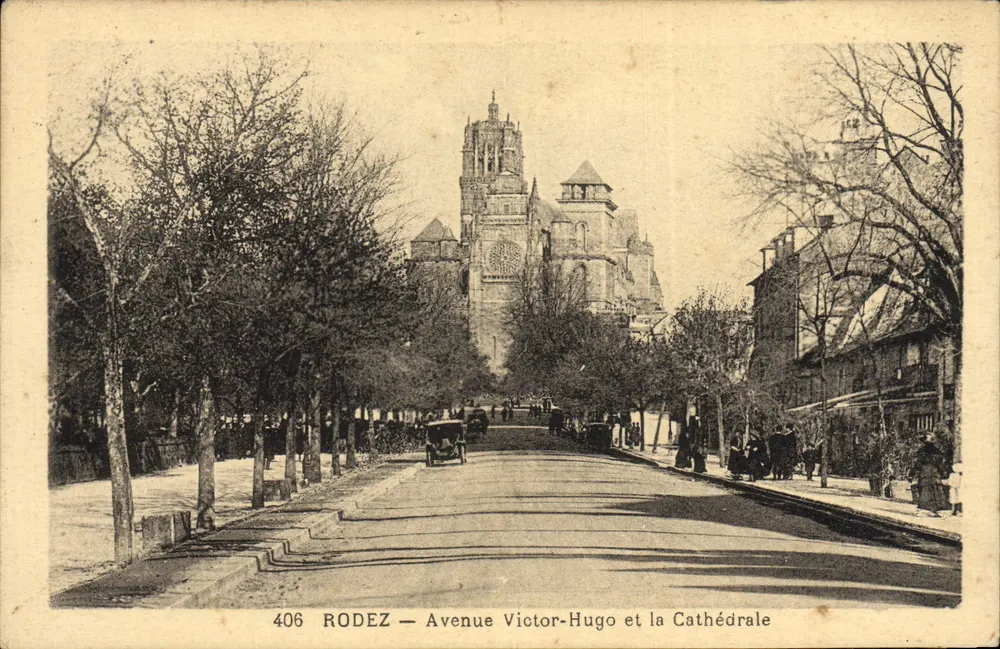Rodez — Avenue Victor-Hugo und die Kathedrale — unbekannter Verlag, n° 406 - Vorderseite