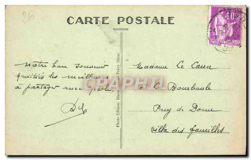 Évreux (Eure) — Hôtel de la Biche — Éditeur Blain (Précy-sur-Oise) n°107 - Verso