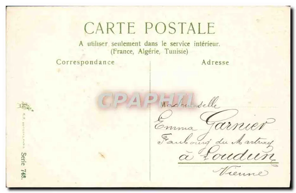Violetas — Lembrança sincera — série 748, editor M.F. PERRAUD & Fils - Verso