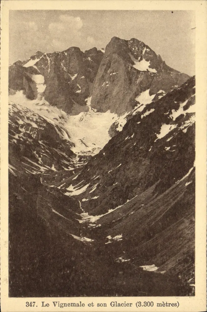 Le Vignemale e seu Glacier (3.300 metros) — montanha alpina com glacier — série n°347 - Frente