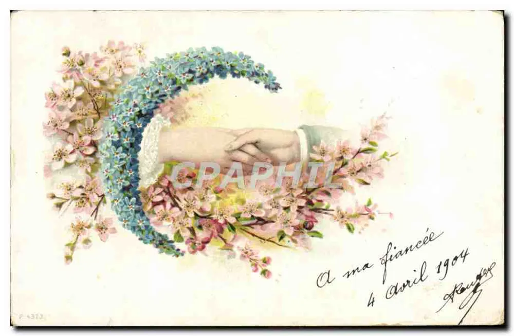 Hand, die eine Hand hält — Blumendekor — P. 4372 - Vorderseite