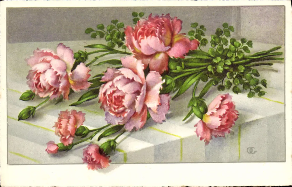 Arranjo de pivoines rosas — ilustração — editor desconhecido, n° de série 629 - Frente