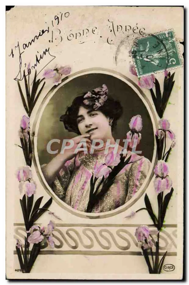 Frau in gestreiftem Kleid — Tulpen — Verlag CIRCE, Nr. 4290 - Vorderseite