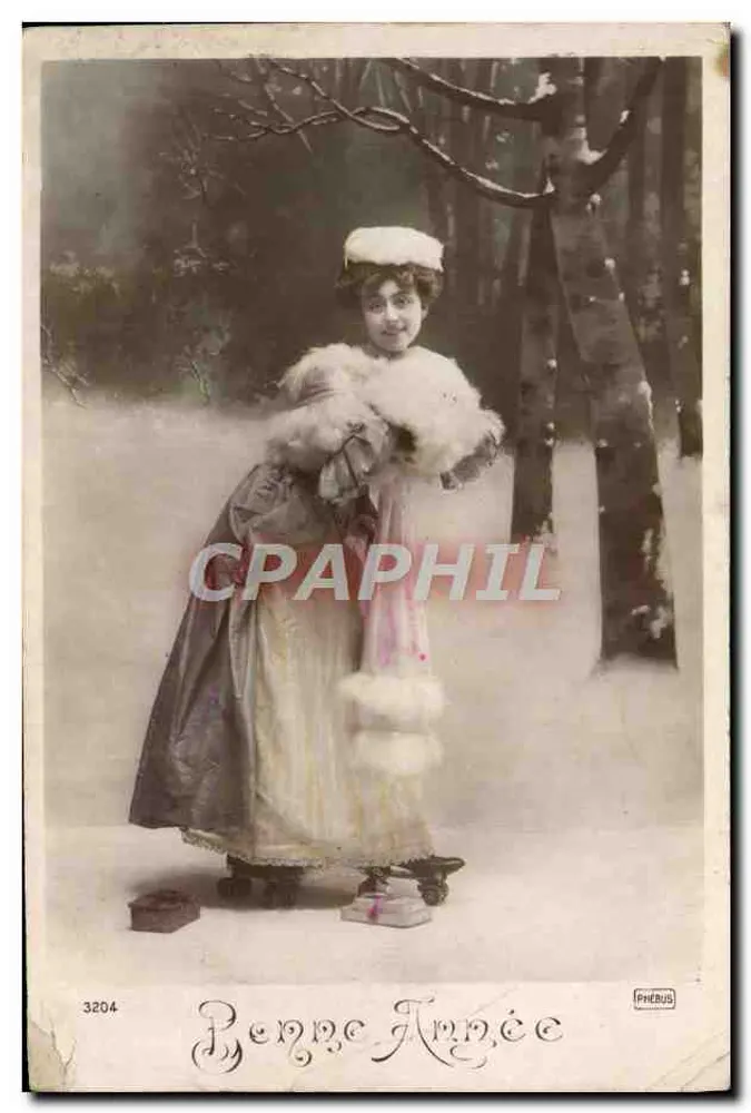 Jeune femme en fourrure — scène hivernale en forêt — éditeur Fhédrus, n° 3204 - Vorderseite