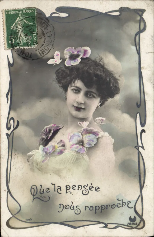 Junge Frau mit Blumen — Portrait Art Nouveau — Verlag PARIS, n° 3187 - Vorderseite
