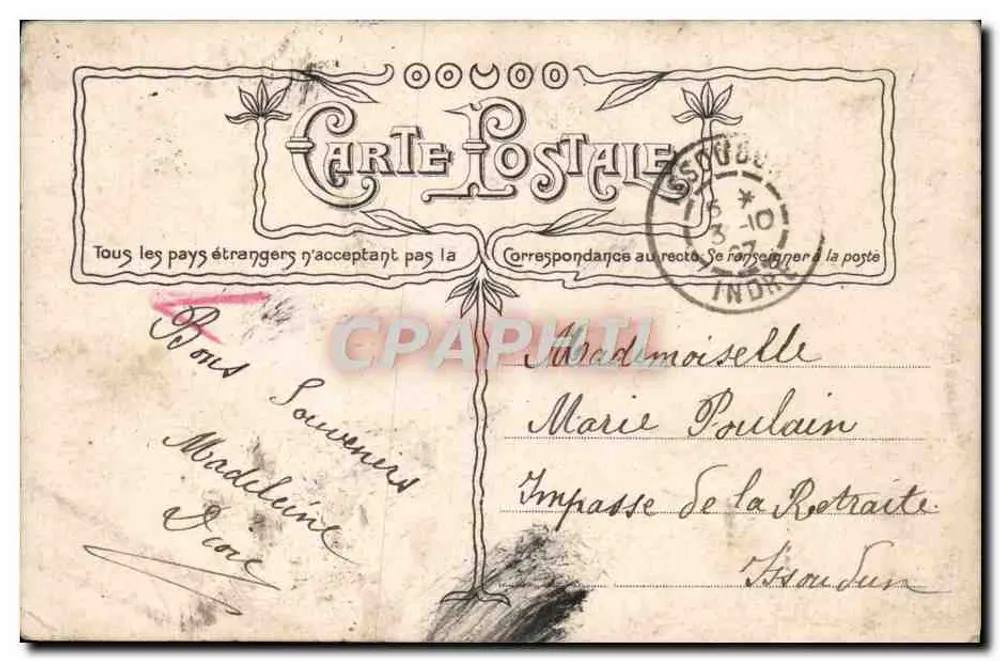 Junge Frau mit Blumen — Portrait Art Nouveau — Verlag PARIS, n° 3187 - Rückseite