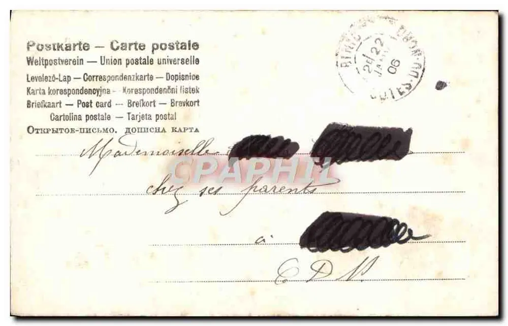 Zwei Herzen verbunden durch denselben Gedanken — Antike Ansichtskarte n°364 — unbekannter Verlag - Rückseite