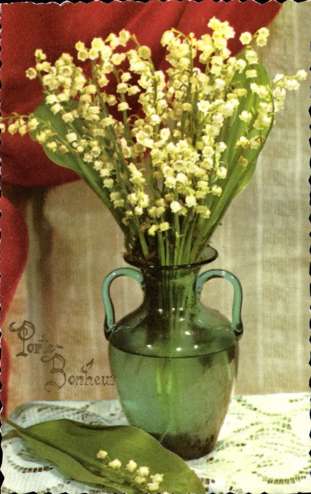 Lilie des Feldes — Blütenstrauß in einem grünen Vase — Glückssymbol - Vorderseite