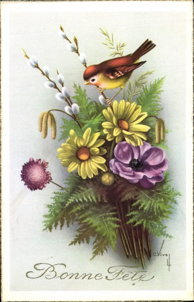 Arranjo de primavera com pássaro — Chivey, n°4 — editor Univers - Frente
