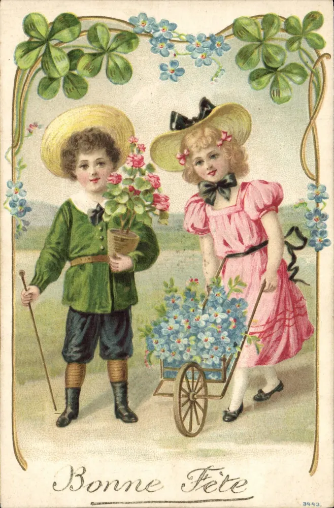 Kinder mit Blumenwagen — Frohe Geburtstagskarte — Nr. 3443 - Vorderseite