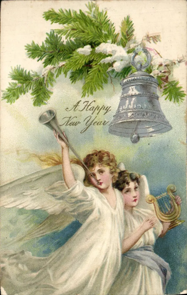 Engel und Engel mit Glocke und Horn — St. Nicholas Post — Seriennummer nicht sichtbar - Vorderseite