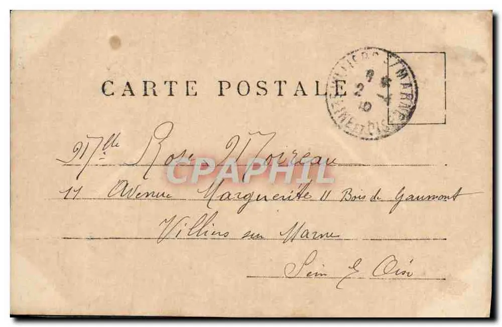 Frau in blauer Robe unter Rosen — M.F. Paris — Verlag M.F. Paris, Seriennummer nicht sichtbar - Rückseite