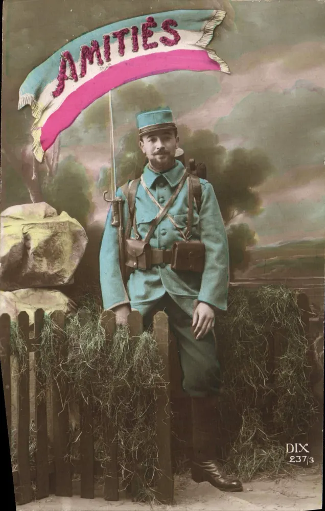 Soldat in Blaumanne — mit Banner 'AMITIÉS' — DIX 237/3 - Vorderseite