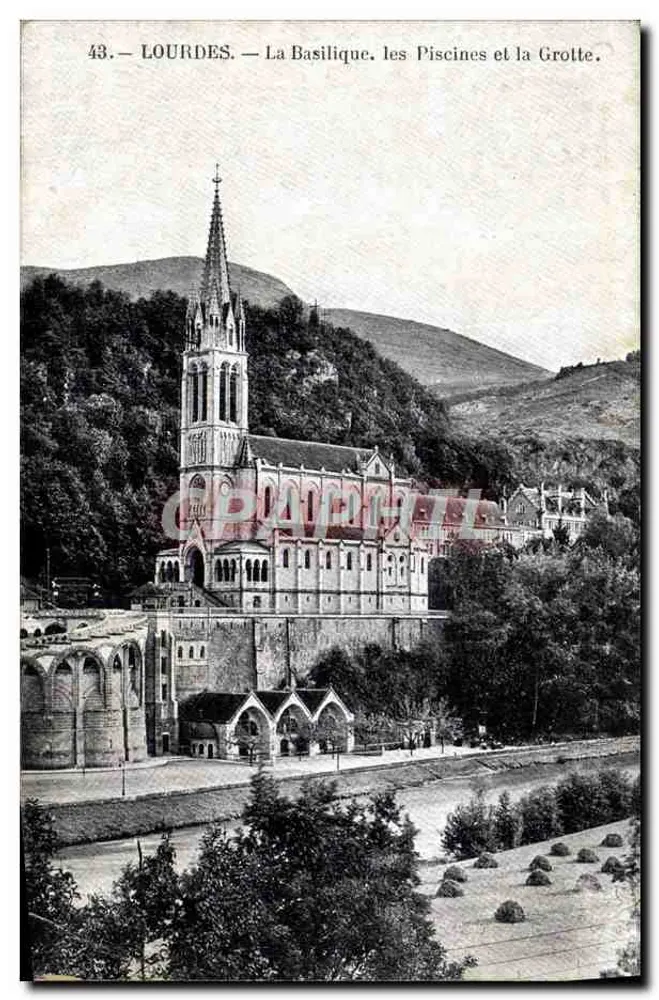 LOURDES — Die Basilika, die Becken und die Grotte — unbekannter Verlag, Nr. 43 - Vorderseite