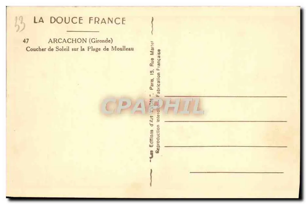 Arcachon (Gironde) — Sonnenuntergang am Strand von Moulleau — Éditions d'Art Lyon - Rückseite