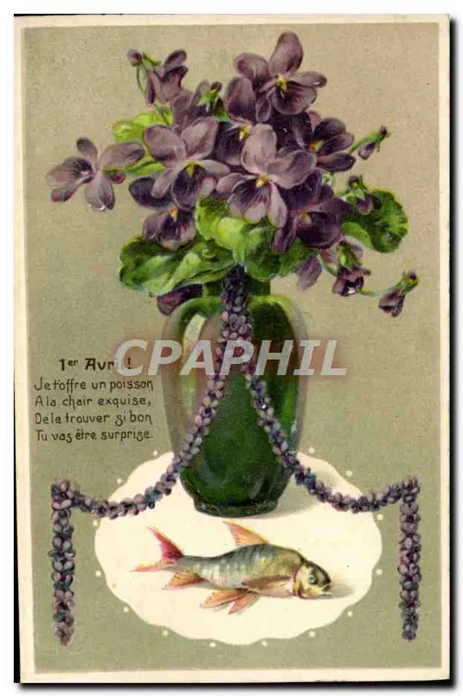 Violetas e peixe — 1º de Abril — editor não visível - Frente