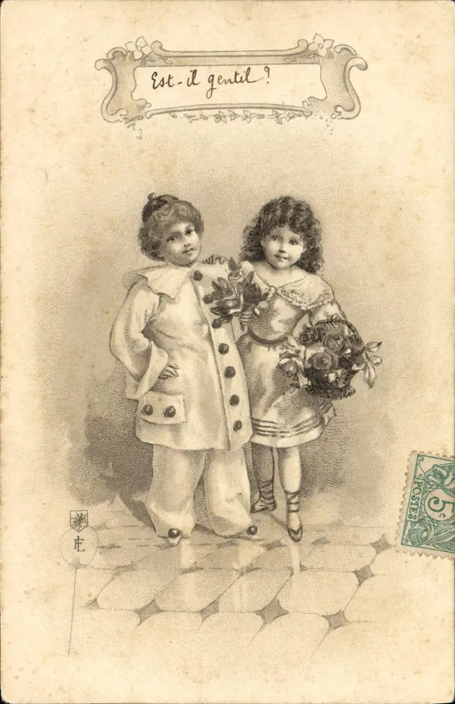 Zwei Kinder — Illustration — Unbekannter Verlag, Seriennummer nicht sichtbar - Vorderseite