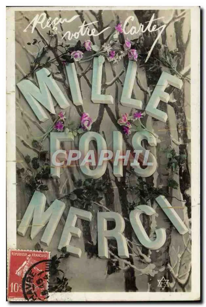 Mille fois merci — Blumendekor — unbekannter Verleger - Vorderseite