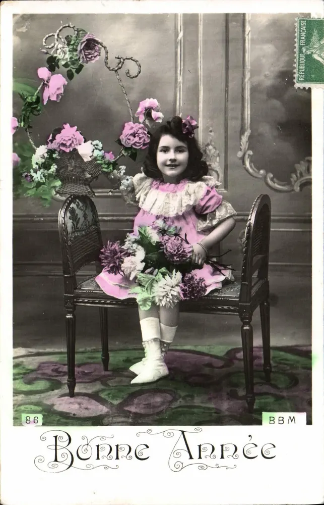 Mädchen in rosa Kleid — Frohe Neujahr — BBM, Nr. 86 - Vorderseite