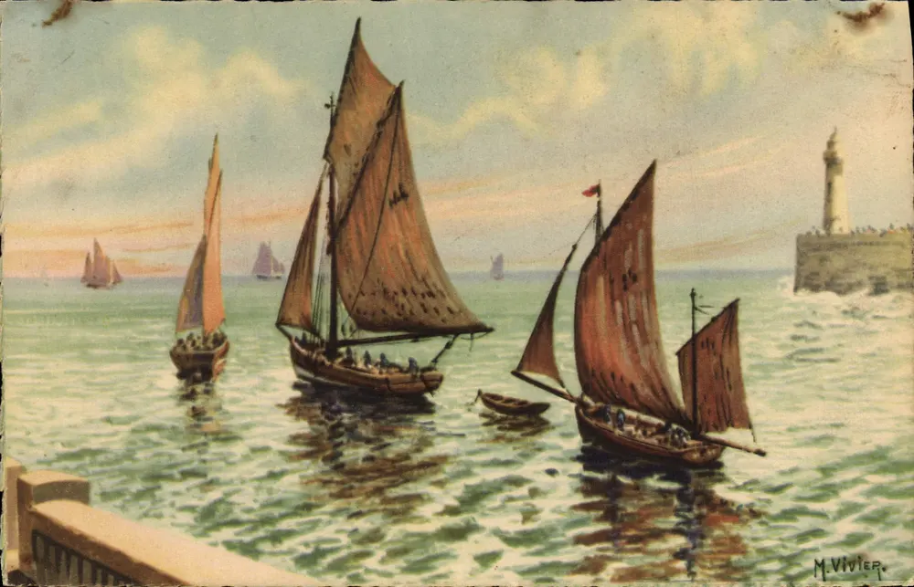 Escena marítima con faro — M. Vivier — editor no visible - Anverso