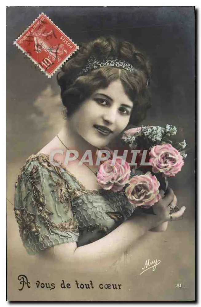 Junge Frau mit Rosenstrauß — Mug, n°31 - Vorderseite