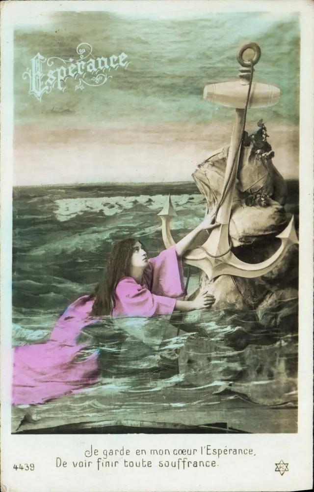 Esperance — Frau in einem rosa Kleid, das eine Anker in der See hält — unbekannter Verleger, Nr. 4439 - Vorderseite