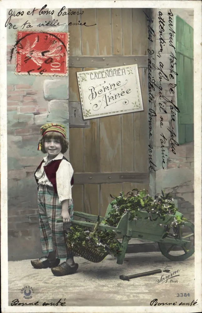 Kind mit Blumenwagen — Neujahrskalender — Lazerac Phot. n°3384 - Vorderseite
