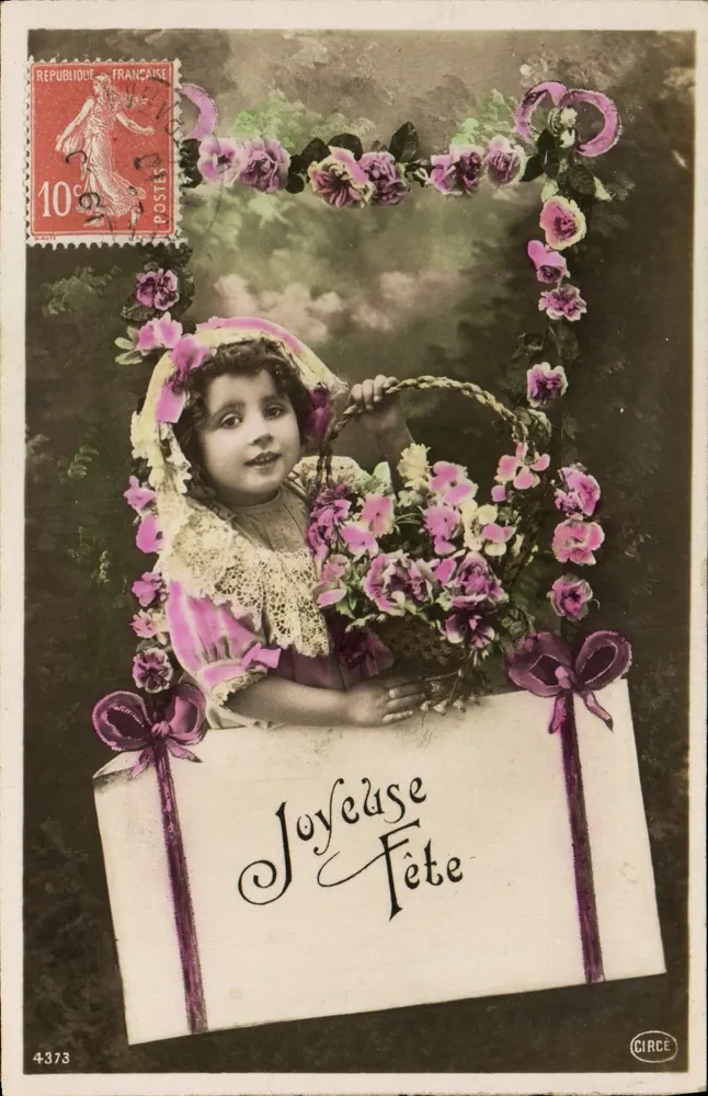 Mädchen mit Blumenkorb — Frohe Feier — CIRCE, Nr. 4373 - Vorderseite