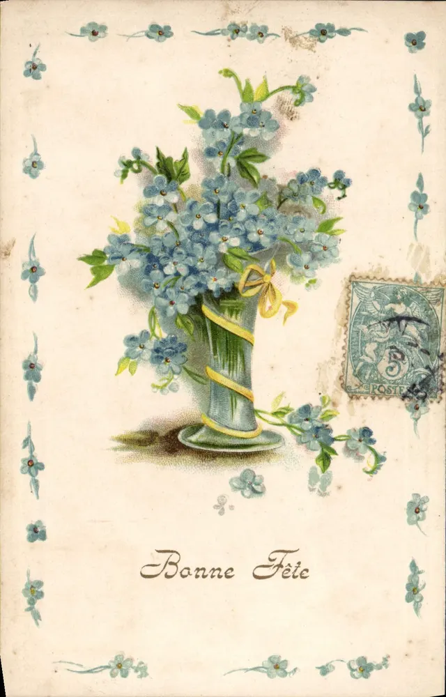 Blütenstrauß in Blau — Frohe Geburtstage — K. P. Editieux, Paris, Serie 1255 - Vorderseite