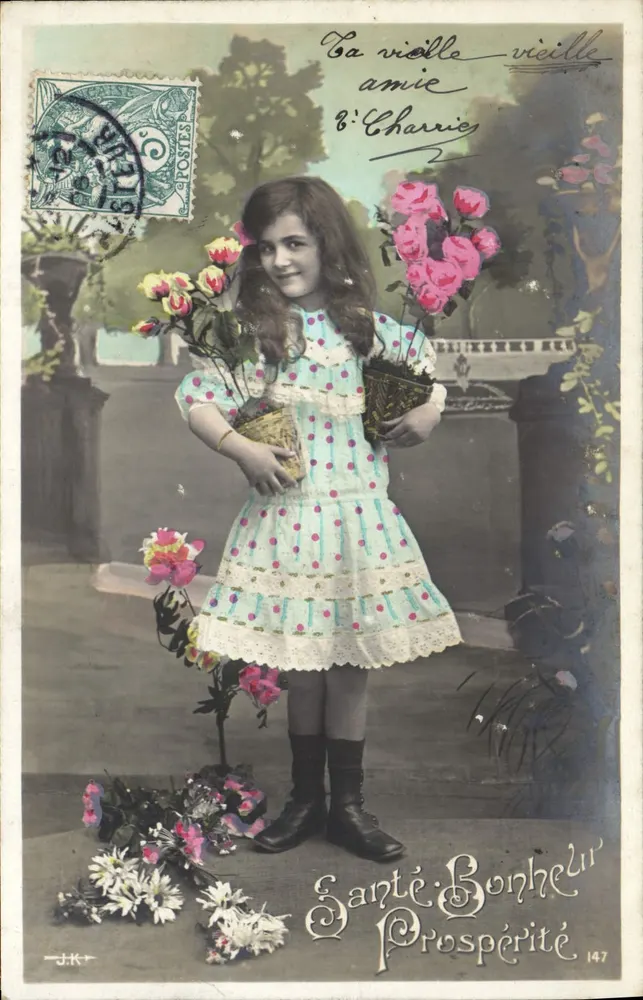 Mädchen mit Rosen — Gesundheit, Glück, Wohlstand — J.K. n°147 - Vorderseite