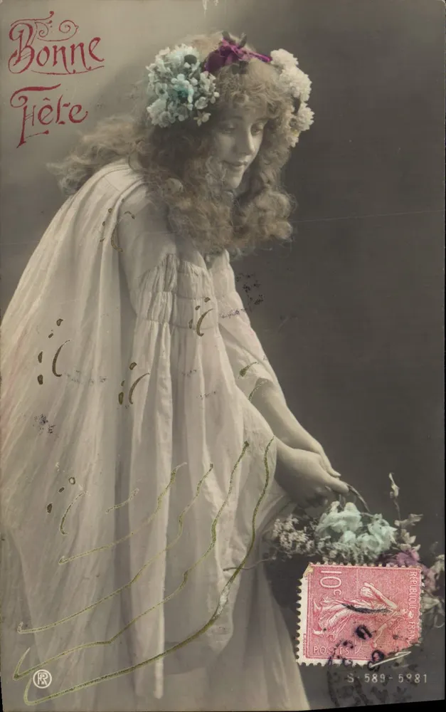 Frau in weißem Kleid mit Blumenkrone — Bonne Hère — Verlag S 589-5881 - Vorderseite