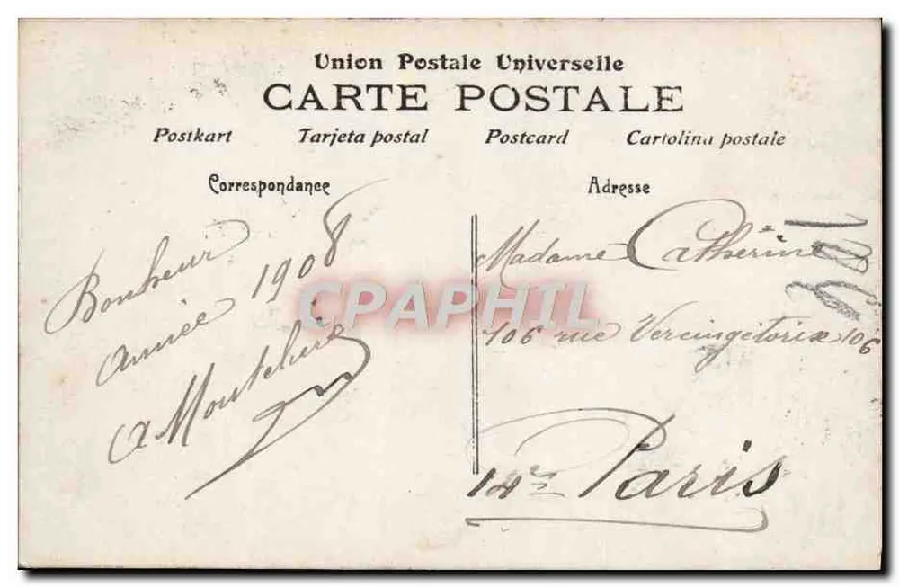 Mädchen mit Blumenstrauß — winterliche Szene mit Kirche — Verlag Union Postale Universelle, Nr. 300 - Rückseite