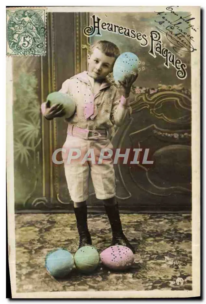 Kind mit Ostereiern — Frohe Ostern — Verlag S. Lathrop - Vorderseite
