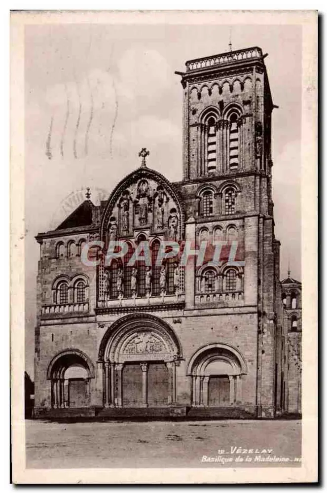 Vézelay — Basílica de Santa Madeleine — Imp. Levy e Neurdein, Paris - Frente