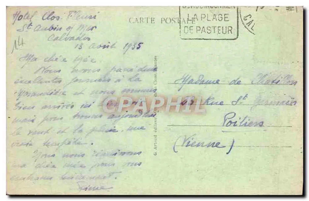 Saint-Aubin-sur-Mer (Calvados) — A Praia — G. Artoud editor, n°16 - Verso