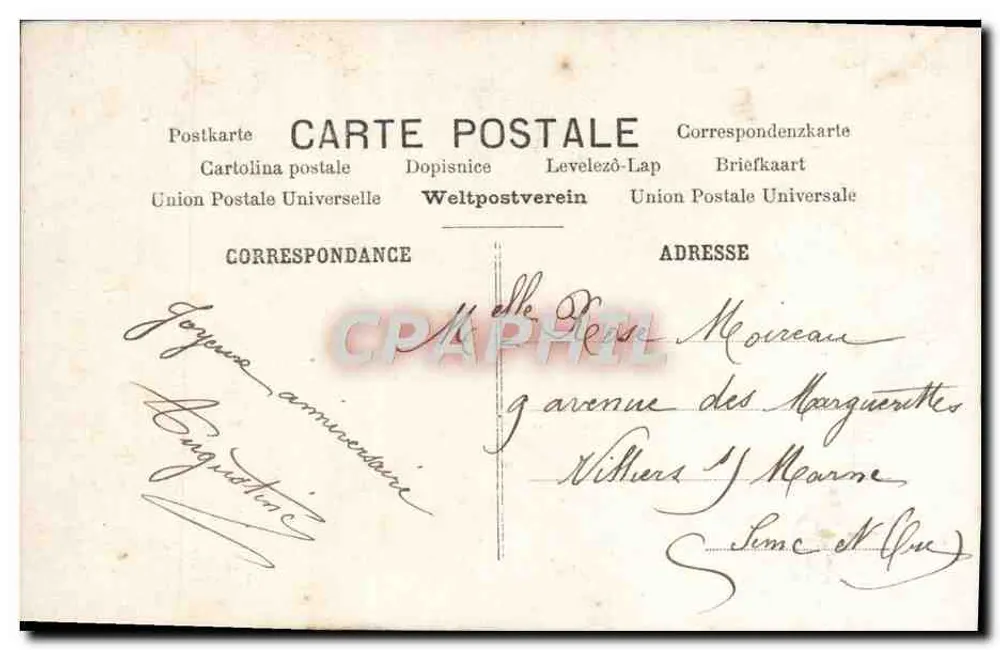 Frau in einem blumengemusterten Kleid mit Blumenstrauß — Geburtstag — ARS Paris 121 - Rückseite