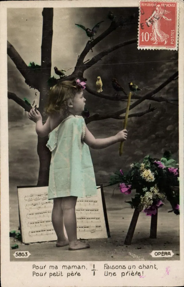 Menina pequena e pássaros — cena de oração — Ópera, n°5863 - Frente