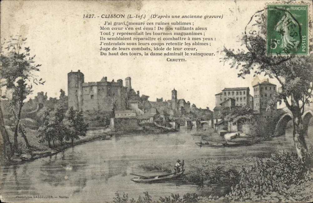 Clisson (Loire-Inférieure) — vista do castelo e do rio — Fototipia VASSELLIER, Nantes - Frente