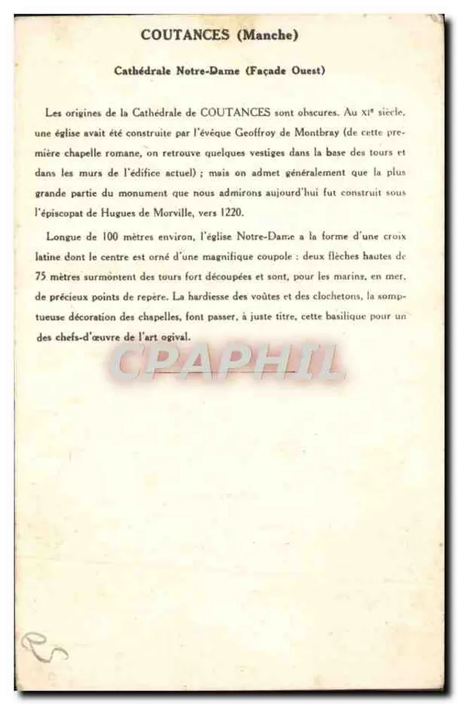 Coutances (Manche) — Catedral de Nossa Senhora (Fachada Oeste) — Coleção da Kolarsine e da Solução Pautauberge, 3ª Série - Verso